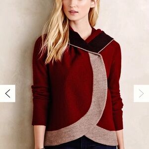 Anthropologie Red and Brown V-Neck Sweater